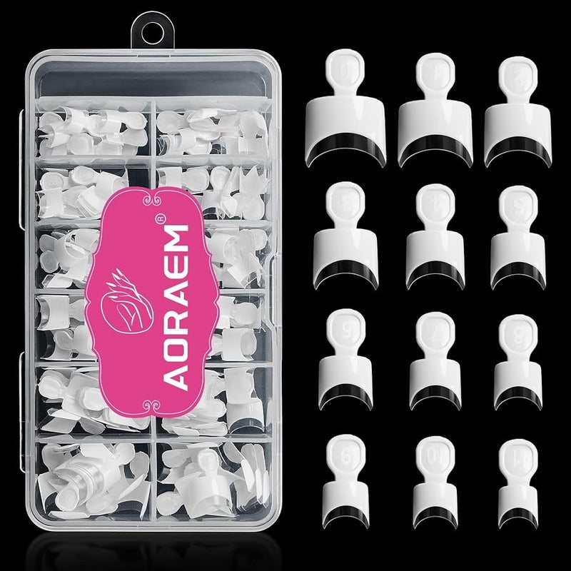 AORAEM White French Nail Tips,120pcs Short French Style Acrylic Nail Tip 12 Sizes False Nail Clear and White Press on Nails for Women(White-Clear) - Image 1