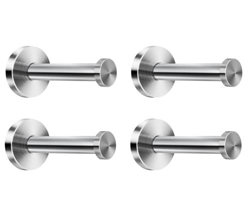 NELXULAS Brushed Stainless Steel Bath Towel Hooks Single Super Heavy Duty Wall Mount Hook Coat Hook Fit for BedroomLiving Room Bathroom and Fitting Room Office 4 4 PCS
