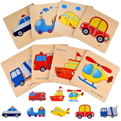 Faburo Wooden Puzzles for Toddlers 13 Toddler Puzzles Ages 24 Montessori Toys for 13 Year Old Learning Educational Preschool Toys for Boys Girls Vehicle Theme - Image 1