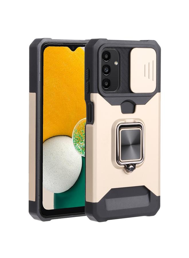 The Bros Sliding Camera Cover Design PC + TPU Shockproof Phone Case with Ring Holder & Card Slot For Samsung Galaxy A13 4G/Galaxy A13 5G /Galaxy A13 Lite/Galaxy A04/Galaxy A04S/Galaxy A04E 4G