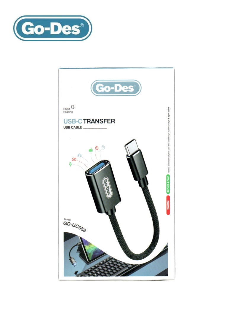 GO-DES كابل Go-Des من النوع C إلى USB OTG GD-UC053 - أسود - Image 1