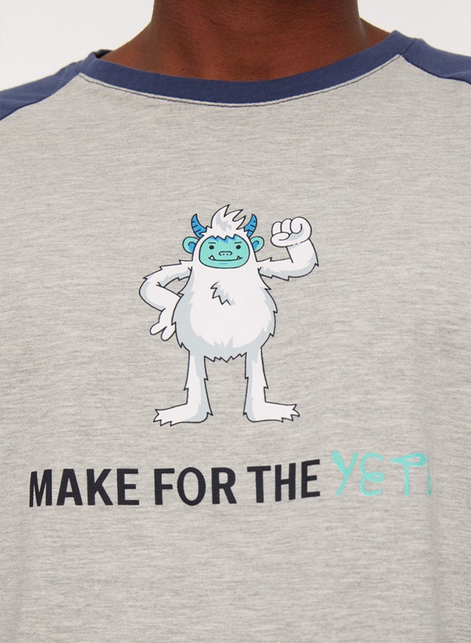 trendyol Navy Blue-Grey 100% Cotton Regular Fit Crew Neck Pajamas Set - Image 4