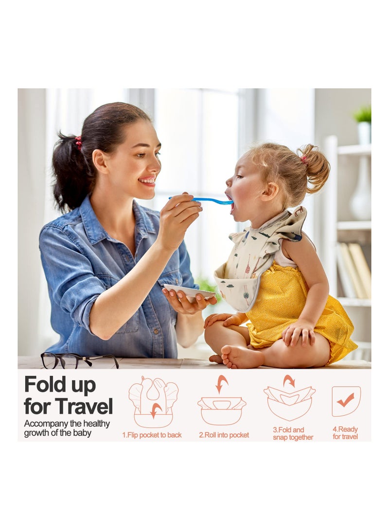 SYOSI Baby Bib, Silicone Baby Bib, 3 PCS Waterproof Baby Bib, Washable Toddler Bibs, Easy Wipe Baby Feeding Bibs, Soft Feeding Bibs, with Food Catcher, for Baby Boy or Girl Eating, Travel Home Supplies - Image 4