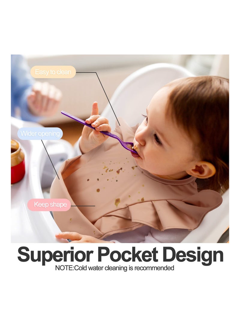 SYOSI Baby Bib, Silicone Baby Bib, 3 PCS Waterproof Baby Bib, Washable Toddler Bibs, Easy Wipe Baby Feeding Bibs, Soft Feeding Bibs, with Food Catcher, for Baby Boy or Girl Eating, Travel Home Supplies - Image 3