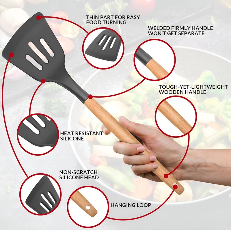 Silicone Kitchen Utensil Set - 12-Piece Non-Stick Heat-Resistant Tools with Holder, Including Spatulas, Tongs, Whisk, Ladle, Brush, and Slotted Spoon for Modern Cooking - Image 4