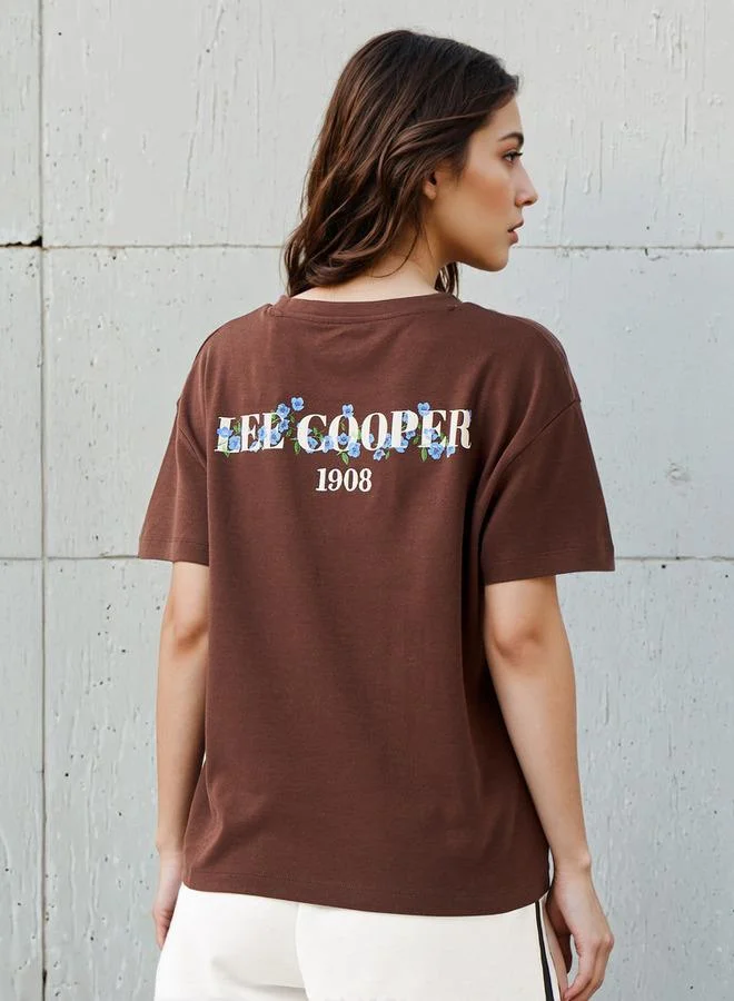 لي كوبر تيشيرت لي كوبر بقصة عادية وطباعة شعار قطن