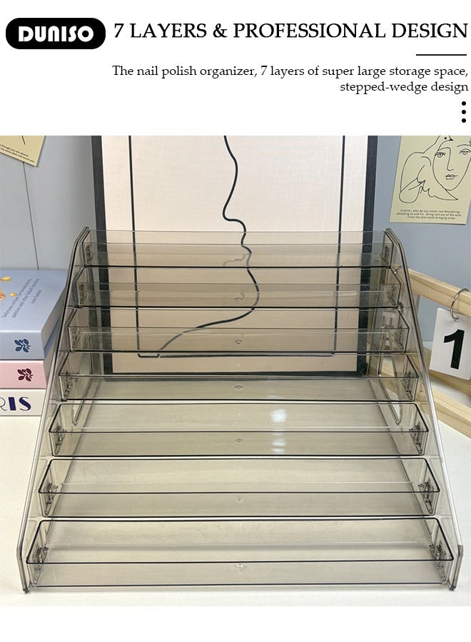 DUNISO رف عرض الأظافر بسبع طبقات حامل طلاء الأظافر الشفاف منظم طلاء الأظافر متعدد الوظائف حامل الزيوت الأساسية منظمات مستحضرات التجميل - Image 4