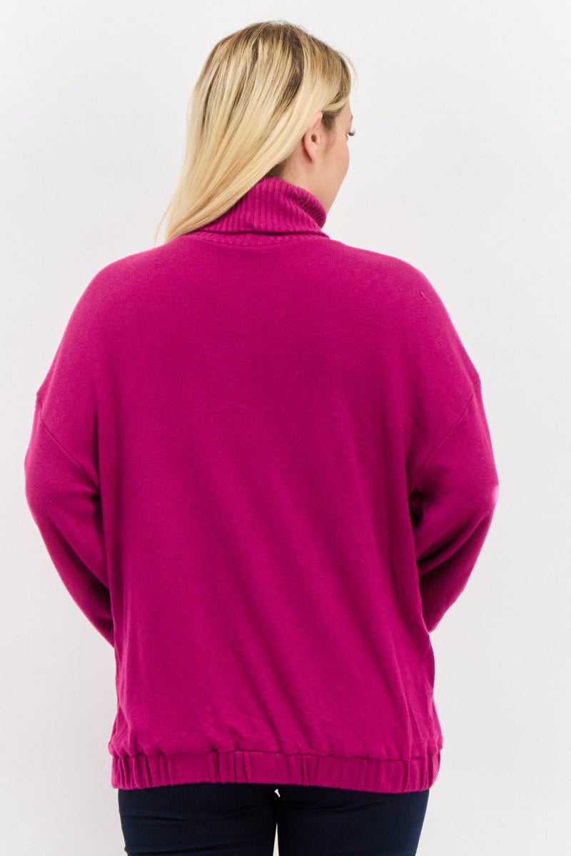 INC Women High Neck Solid Long Sleeves Sweater, Purple - Image 3