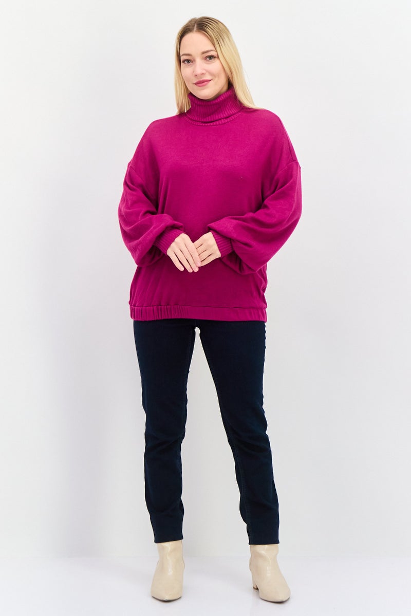 INC Women High Neck Solid Long Sleeves Sweater, Purple - Image 4