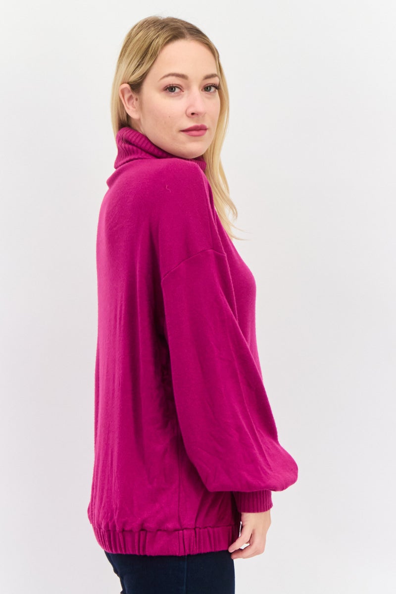 INC Women High Neck Solid Long Sleeves Sweater, Purple - Image 2
