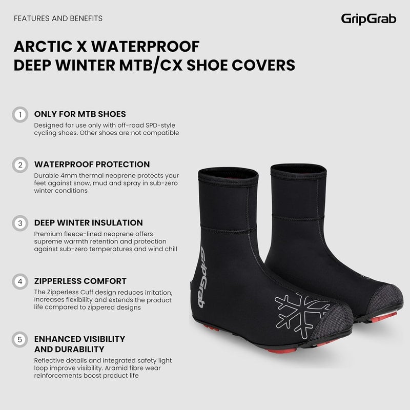 GripGrab Arctic X Waterproof Deep Winter Gravel MTB Cycling Shoe Covers Cold Weather Offroad Fleece Lined Biking Overshoes - Image 2