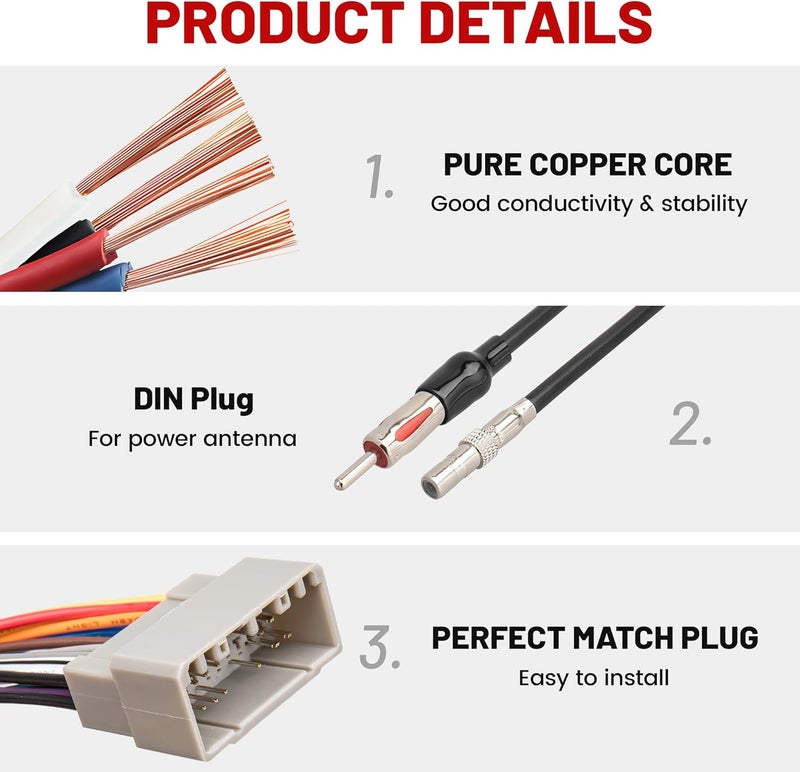 RED WOLF Aftermarket Radio Install Wire Harness W/Antenna Adapter Plug Replacement for Jeep 2003-2007,Dodge ram 2002-2007, Chrysler 2000-2007 - Image 5