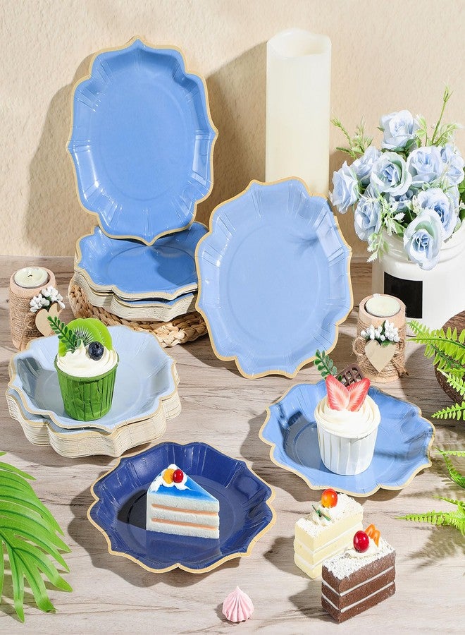 Potchen 48 Pcs Dusty Blue Dessert Plates 7 Inch Gradient Color Scalloped Disposable Party Paper Plates for Summer Wedding Birthday Baby Shower Party Supplies, 4 Colors - Image 2