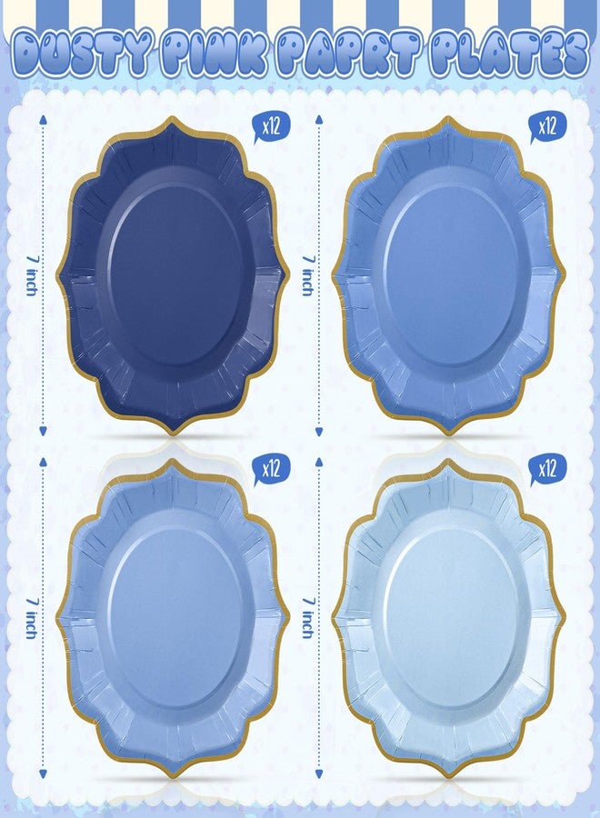 Potchen 48 Pcs Dusty Blue Dessert Plates 7 Inch Gradient Color Scalloped Disposable Party Paper Plates for Summer Wedding Birthday Baby Shower Party Supplies, 4 Colors - Image 4