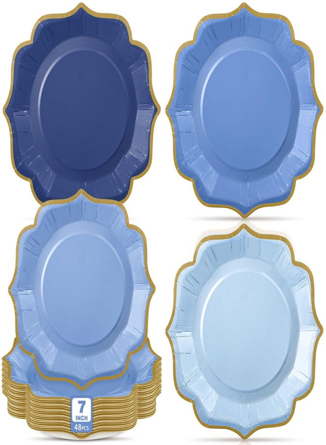 Potchen 48 Pcs Dusty Blue Dessert Plates 7 Inch Gradient Color Scalloped Disposable Party Paper Plates for Summer Wedding Birthday Baby Shower Party Supplies, 4 Colors - Image 1