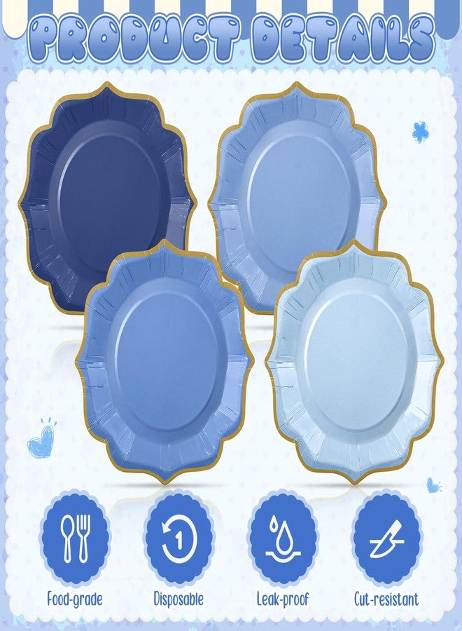 Potchen 48 Pcs Dusty Blue Dessert Plates 7 Inch Gradient Color Scalloped Disposable Party Paper Plates for Summer Wedding Birthday Baby Shower Party Supplies, 4 Colors - Image 5