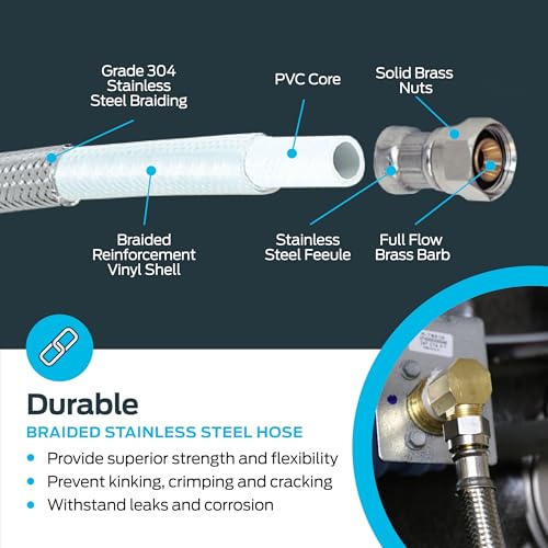 Eastman 10 Ft. Dishwasher Installation Kit, Braided Stainless Steel Supply Line with 3/8 Inch Compression Ends, 41060 - Image 5