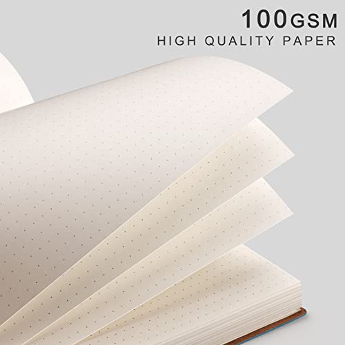 EMSHOI Dotted Journal Bullet Notebook,192 Numbered Pages B5 Large Dot Grid Composition Notebook with 100gsm Thick Dotted Paper, Softcover Leather, Inner Pocket, 7.48"x10.15"-Khaki - Image 2
