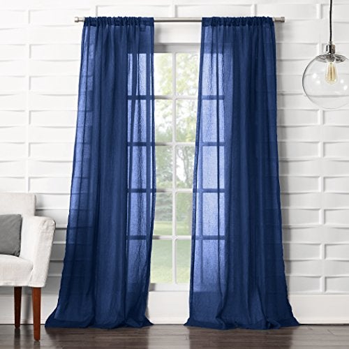 No. 918 Tayla Crushed Texture Semi-Sheer Rod Pocket Curtain Panel, 50" x 63", Indigo - Image 1