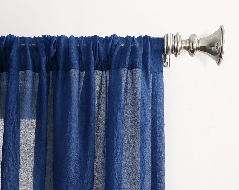 No. 918 Tayla Crushed Texture Semi-Sheer Rod Pocket Curtain Panel, 50" x 63", Indigo - Image 2