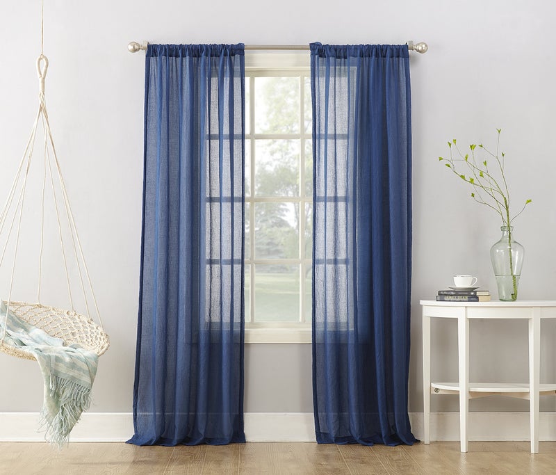 No. 918 Tayla Crushed Texture Semi-Sheer Rod Pocket Curtain Panel, 50" x 63", Indigo - Image 4