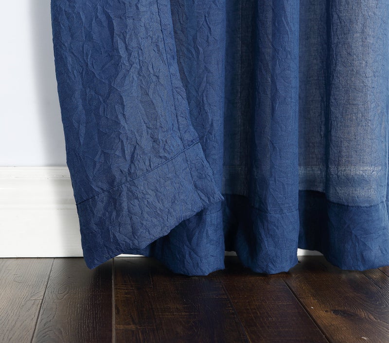 No. 918 Tayla Crushed Texture Semi-Sheer Rod Pocket Curtain Panel, 50" x 63", Indigo - Image 3