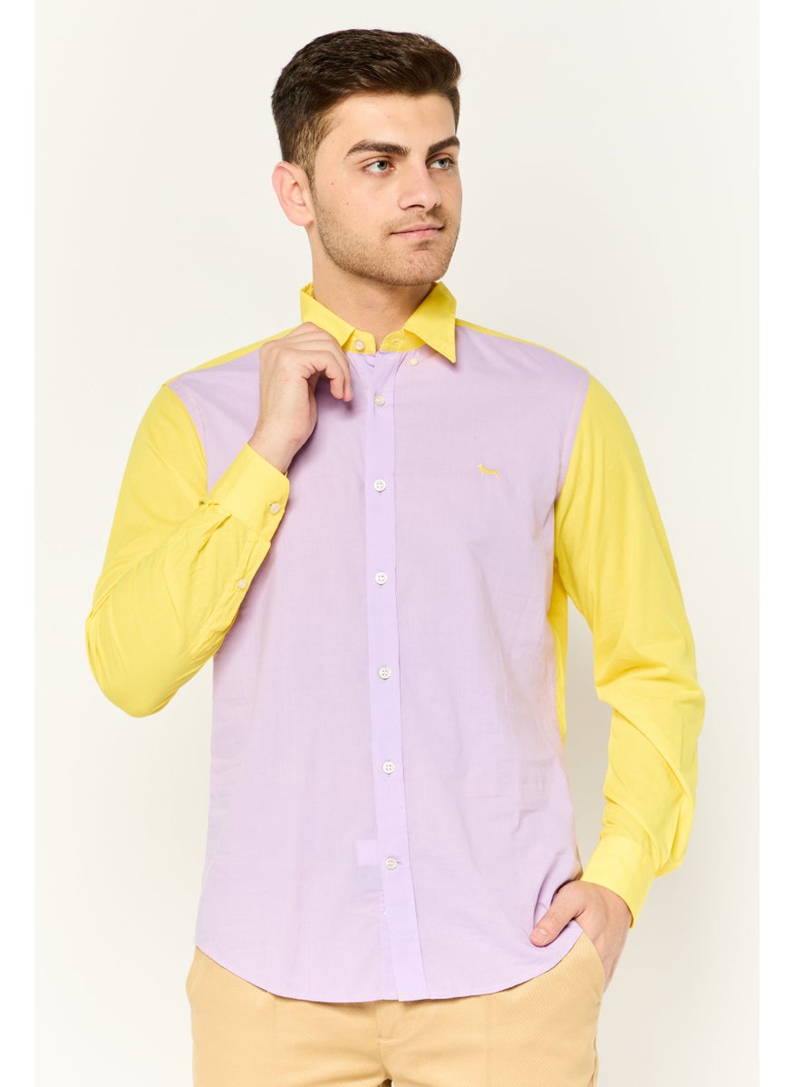 Harmont & Blaine - Men Narrow Fit Two Tone Long Sleeves Casual Shirt, Yellow/Lavender - Image 1