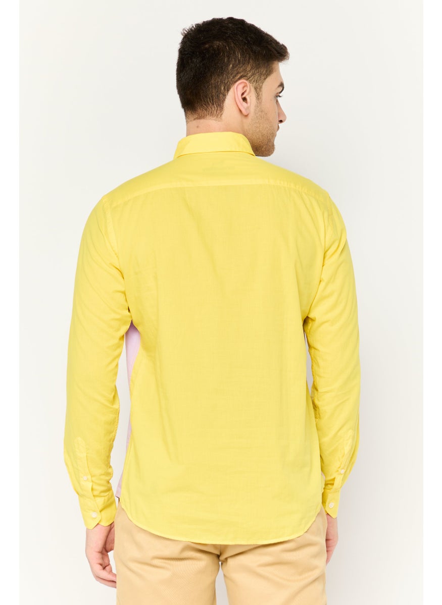 Harmont & Blaine - Men Narrow Fit Two Tone Long Sleeves Casual Shirt, Yellow/Lavender - Image 1