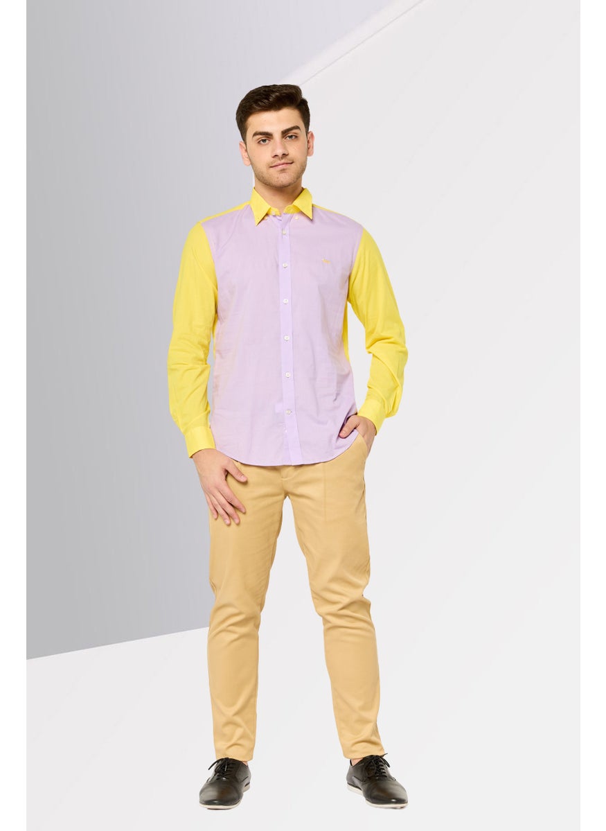 Harmont & Blaine - Men Narrow Fit Two Tone Long Sleeves Casual Shirt, Yellow/Lavender - Image 1