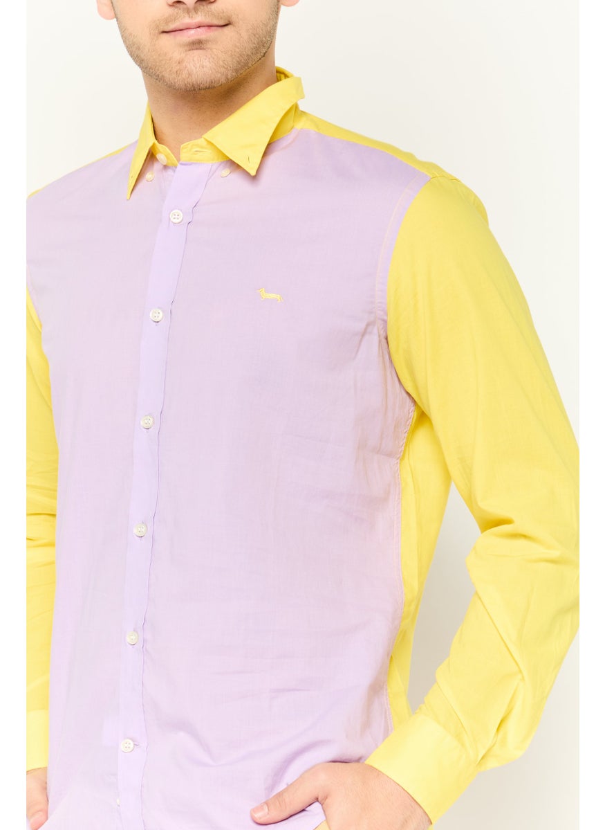 Harmont & Blaine - Men Narrow Fit Two Tone Long Sleeves Casual Shirt, Yellow/Lavender - Image 1