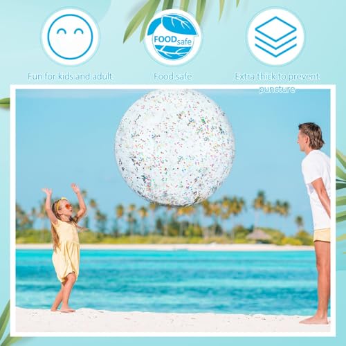 Hanaive 60 Inch Giant Beach Ball Large Inflatable Ball Glitter Beach Ball Jumbo Swimming Pool Ball Clear Confetti Balls with 8 TPU Repair Tape for Kids and Adults Summer Beach Pool Party Favor, 5 Feet - Image 4