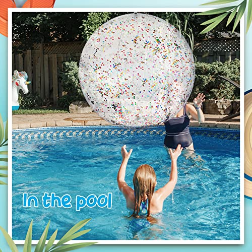 Hanaive 60 Inch Giant Beach Ball Large Inflatable Ball Glitter Beach Ball Jumbo Swimming Pool Ball Clear Confetti Balls with 8 TPU Repair Tape for Kids and Adults Summer Beach Pool Party Favor, 5 Feet - Image 5