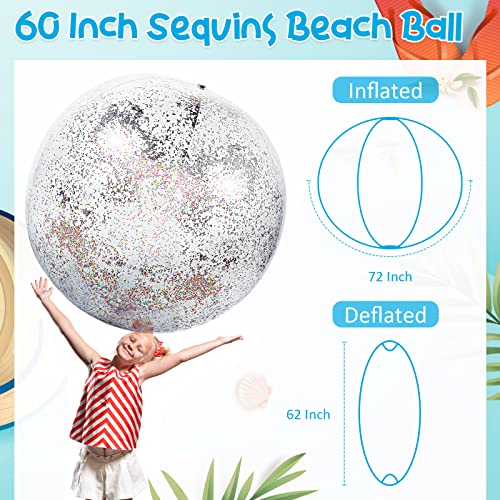 Hanaive 60 Inch Giant Beach Ball Large Inflatable Ball Glitter Beach Ball Jumbo Swimming Pool Ball Clear Confetti Balls with 8 TPU Repair Tape for Kids and Adults Summer Beach Pool Party Favor, 5 Feet - Image 3