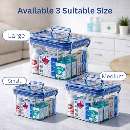 KREPS Plastic Medicine Storage Box Organizer, Family Emergency Kit with Removable Pill Case Portable Lockable Container for Medicine, Art Craft and Cosmetic Household Organizer (Transparent, Small) - Image 3