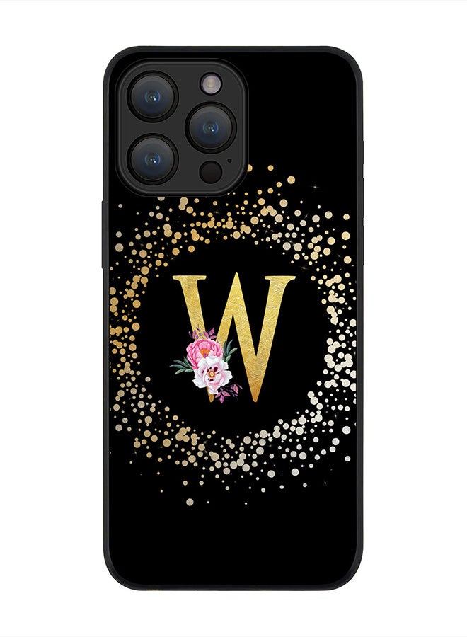 Stylizedd Cover for iPhone 15 Pro Max Case , Rugged Black Slim fit  Protective Phone Cases -Custom Monogram Initial Letter Floral Pattern Alphabet -W (Black) - Image 1