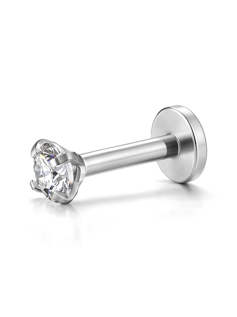 PiercingJ 2-4pcs 16g 316L Stainless Steel 3mm Cubic Zirconia Labret Monroe Lip Ring/Tragus/Helix Earring,6-12mm Bar Length - Image 2