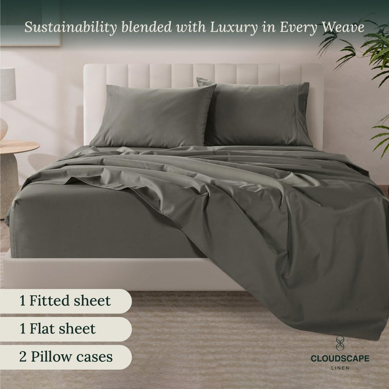 CLOUDSCAPE LINEN 100% Egyptian Cotton Sheets Full Size  4 Pcs Luxury Bedding Set  1000 Thread Count Egyptian Cotton Hotel Quality  Soft  Breathable and Durable  Deep Pockets up to 17  Charcoal Grey - Image 2