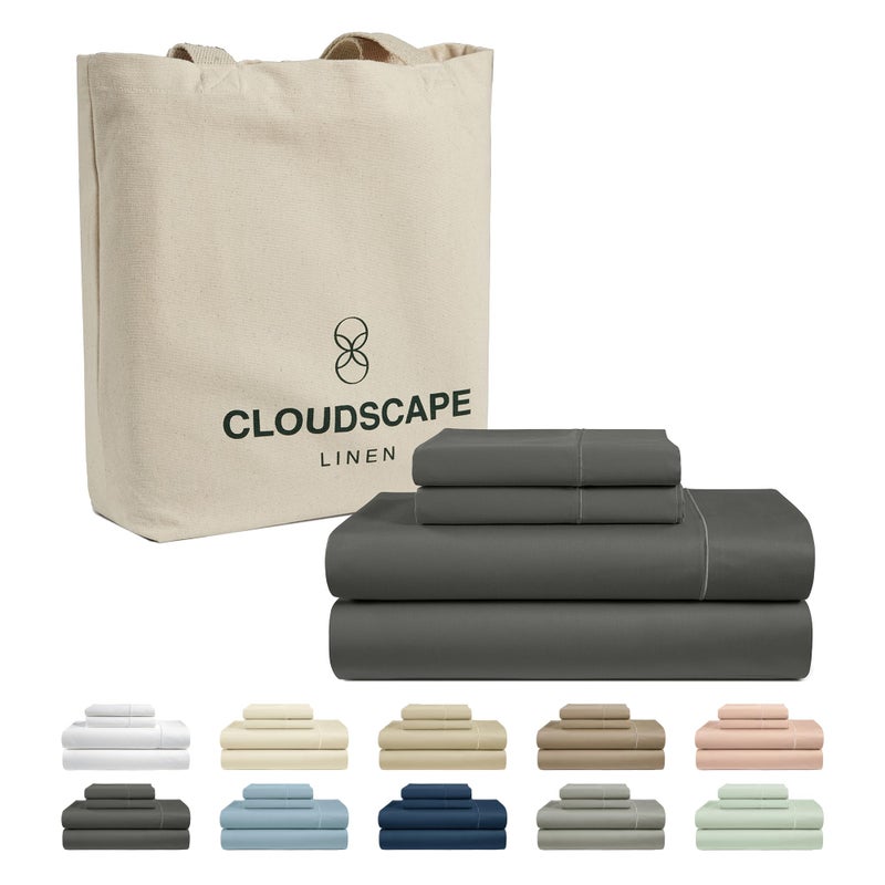 CLOUDSCAPE LINEN 100% Egyptian Cotton Sheets Full Size  4 Pcs Luxury Bedding Set  1000 Thread Count Egyptian Cotton Hotel Quality  Soft  Breathable and Durable  Deep Pockets up to 17  Charcoal Grey - Image 1
