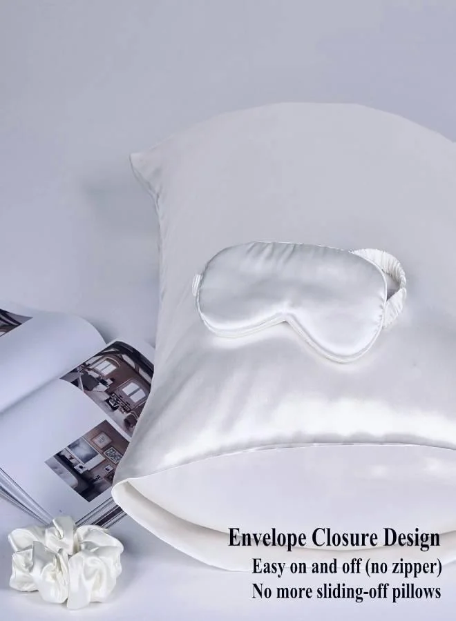 Casa Quesera 100% Mulberry Silk 22 Momme Envelope Luxury Pillowcase set with Both Sides Premium Grade 6A Silk,600 Thread Count with mulberry silk Eye Mask and a Scrunchy