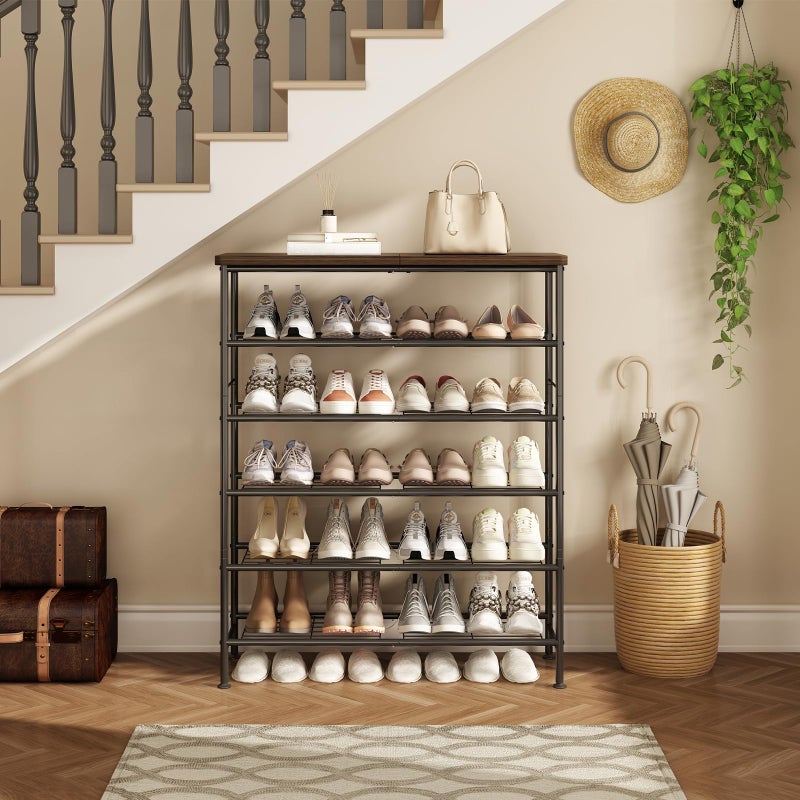 SUOERNUO Shoe Rack Organizer 6 Tier for Closet Entryway Free Standing Metal Storage Shoe Shelf with MDF Top Boardï¼ŒBlack - Image 3