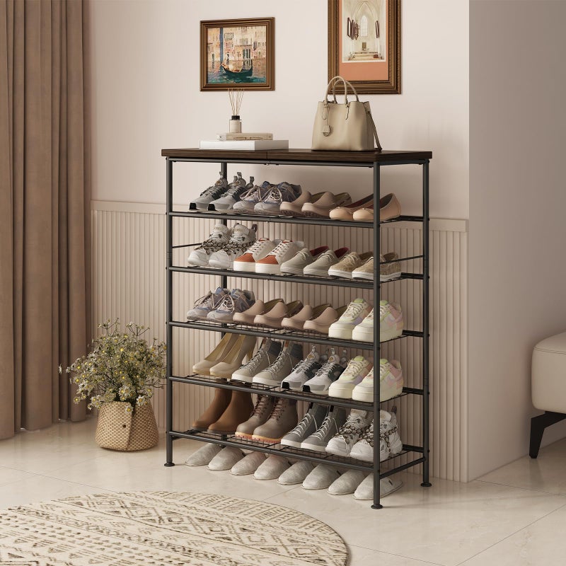 SUOERNUO Shoe Rack Organizer 6 Tier for Closet Entryway Free Standing Metal Storage Shoe Shelf with MDF Top Boardï¼ŒBlack - Image 2