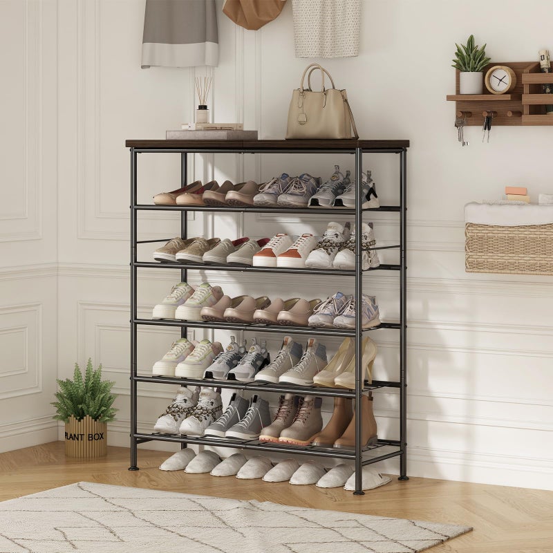 SUOERNUO Shoe Rack Organizer 6 Tier for Closet Entryway Free Standing Metal Storage Shoe Shelf with MDF Top Boardï¼ŒBlack - Image 4