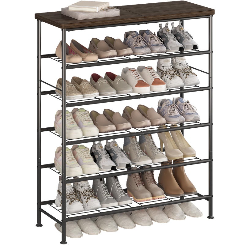 SUOERNUO Shoe Rack Organizer 6 Tier for Closet Entryway Free Standing Metal Storage Shoe Shelf with MDF Top Boardï¼ŒBlack - Image 1