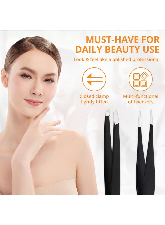CHECO THE BARBER Tweezers Set: Stainless Steel Pointed and Slanted Tweezer for Eyebrows, Facial Hair, Ingrown Hairs and splinters. (2PCS) - Image 2