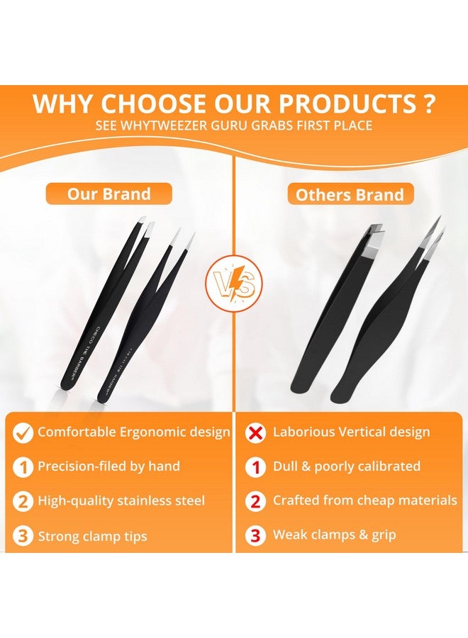 CHECO THE BARBER Tweezers Set: Stainless Steel Pointed and Slanted Tweezer for Eyebrows, Facial Hair, Ingrown Hairs and splinters. (2PCS) - Image 5