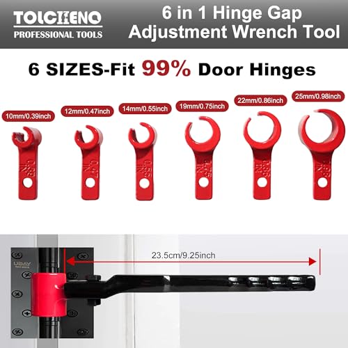 TOLCHENO 6 in 1 Door Hinge Adjustment Tool, Hinge Gap Adjusting Wrench for Residential, Cabinet Doors, High Carbon Steel,Multi-Size Wrench with Ergonomic Handle, Fits 0.39-0.98inch Hinges - Image 2