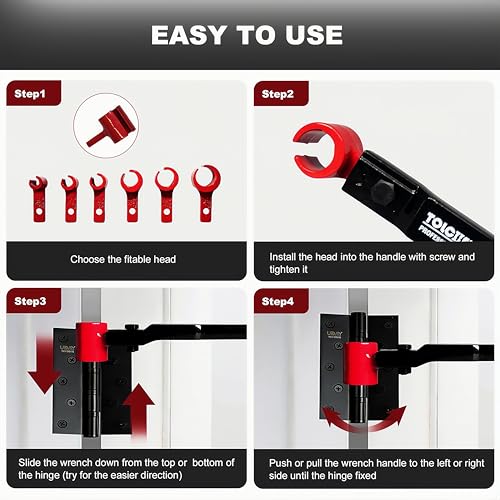TOLCHENO 6 in 1 Door Hinge Adjustment Tool, Hinge Gap Adjusting Wrench for Residential, Cabinet Doors, High Carbon Steel,Multi-Size Wrench with Ergonomic Handle, Fits 0.39-0.98inch Hinges - Image 5