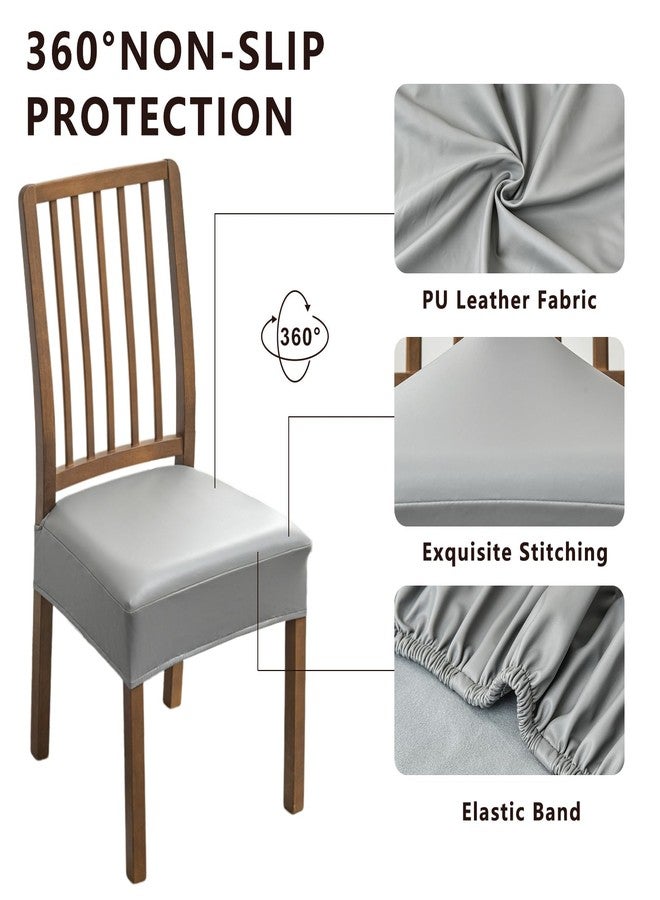 NILUOH Waterproof Seat Covers for Dining Room Chairs Set of 4, Pu Leather Chair Seat Slipcovers Dining Chair Cover Removable Washable Chair Protctor Cover, No Rear Covers (PU-Gray) - Image 2