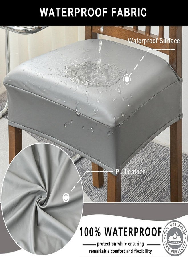 NILUOH Waterproof Seat Covers for Dining Room Chairs Set of 4, Pu Leather Chair Seat Slipcovers Dining Chair Cover Removable Washable Chair Protctor Cover, No Rear Covers (PU-Gray) - Image 3