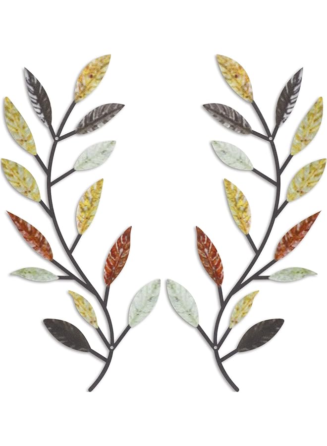 Zaboon Tree Leaf Wall Decor Vine Olive Branch Leaf Wall Art Wrought Iron Scroll Above The Bed, Living Room, Outdoor Decoration (Multicolor 2 Pcs) - Image 1